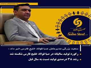 رکورد تولید سالیانه در صبا فولاد خلیج فارس شکسته شد/رشد ۳۸ درصدی تولید نسبت به سال قبل